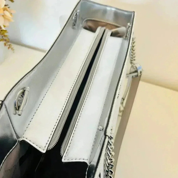 Michael Kors Purse jet set travel large chain tote shoulder bag silver - Picture 6 of 9